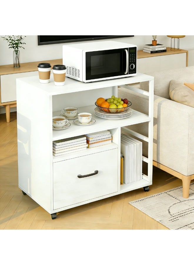 CityRiya-Long Coffee Corner Storage Cabinet, Home Coffee Bar Cabinet with Wheels, Buffet Sideboard Stand, Kitchen Cabinets Baker Rack for Living Room, Office, Kitchen Island Bar Table (White) - Image 1